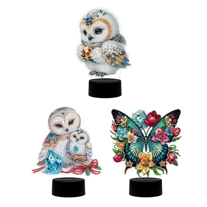 DIY Diamonds Painting Animals Table Lamp Handmade Diamond Mosaic Lamp LED Diamond Embroidery Night Lamp for Office Desktop Decor