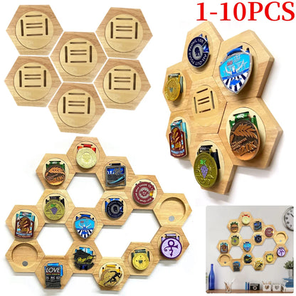 1-10PCS Honeycomb Combination Medal Display Stand Building Block Toys Hexagonal Wood Medal Rack Creative Splicing Wall Decor
