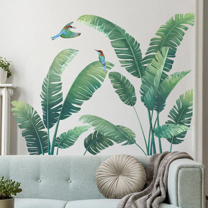 Tropical Palm Leaf Wall Stickers Set of 2 Exotic Green Plant Decals for Living Room Bedroom Office Decor Removable Nature Art