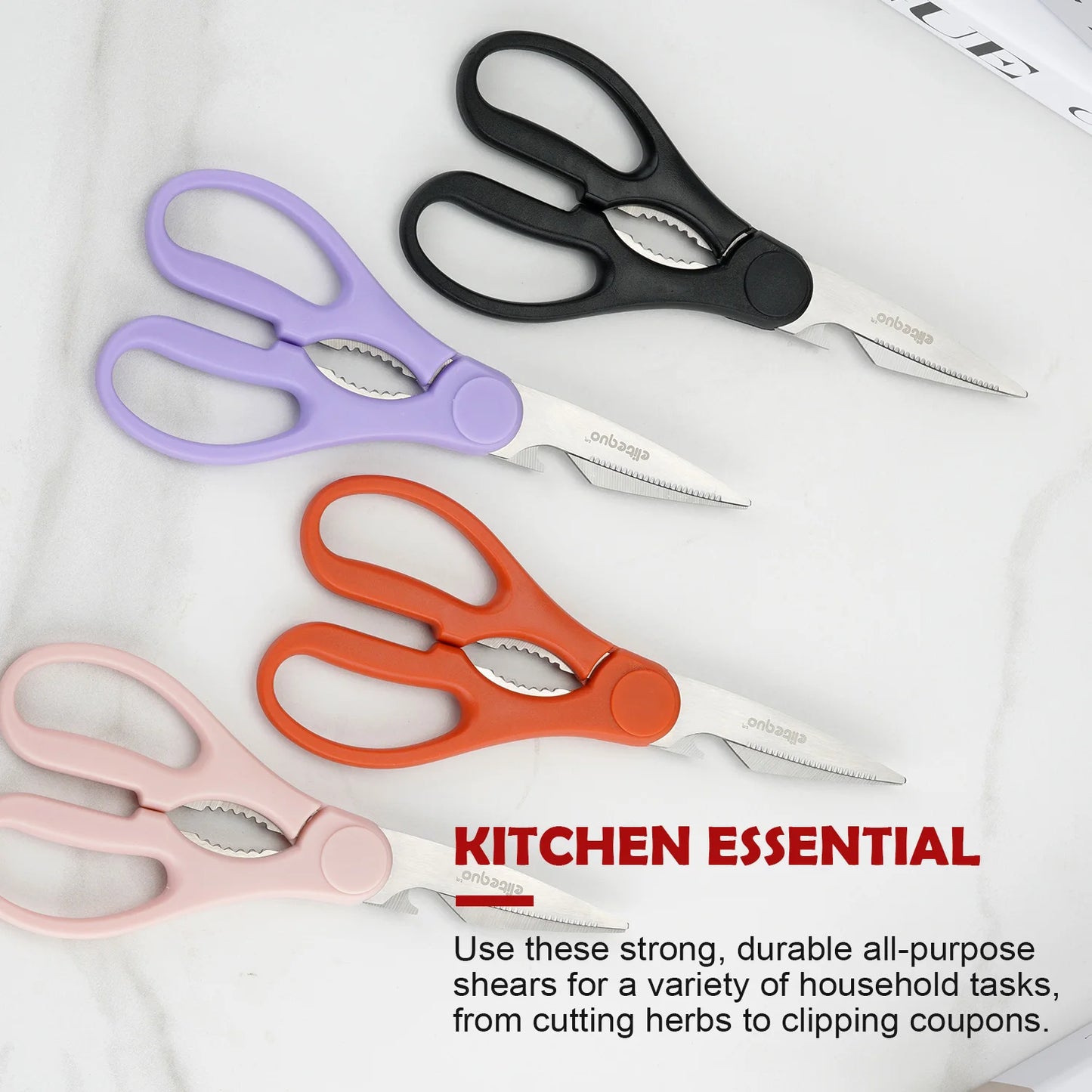 ELITEQUO All Purpose Kitchen Scissors, Heavy Duty Stainless Steel Scissors, Dishwasher Safe, Soft Grip Comfort Handle