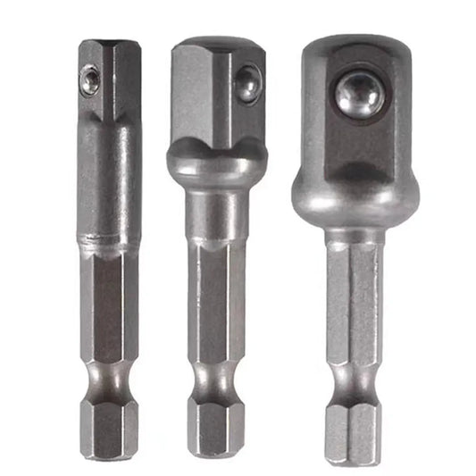 3Pcs Impact Socket Adapter 1/4 3/8 1/2 Inch Nut Driver Sockets Hex Shank Extension for Screwdriver Handle Tool