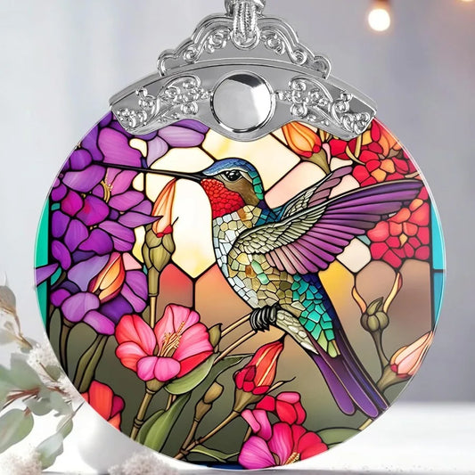Christmas Ornament Stained Glass Hummingbird Decor for Tree Holiday Decorations and Xmas Gift Ideas