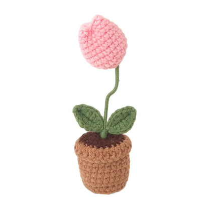 New Hand Knitting Potted Plants Handwoven Rose Sunflower Tulip Crochet Flower Bouquet Potted Ornament Table Home Room Decoration