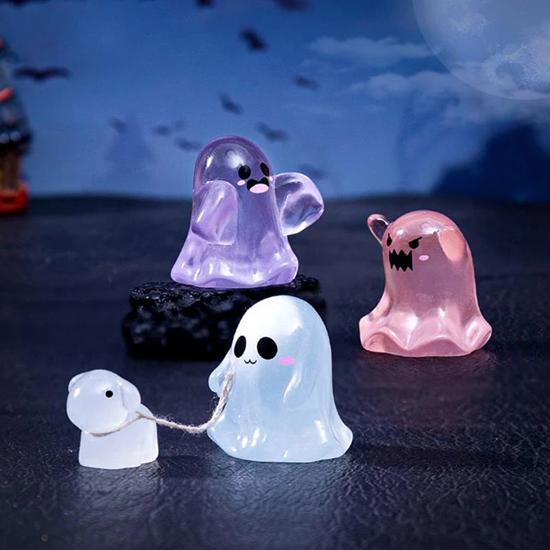 5Pcs Cute Dollhouse Luminous Ghost Doll Miniature Models DIY Accessory Doll House Decor Halloween Ornaments Glow In The Dark Toy