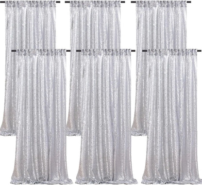 Silver Sequin Backdrop Curtains 8 Panels 2FTx8FT Wedding Photo Backdrop Glitter Birthday Bridal Party Curtains Sparkle Backgroun