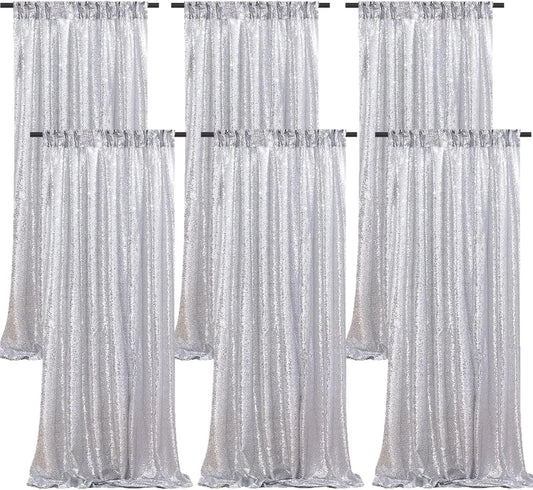 Silver Sequin Backdrop Curtains 8 Panels 2FTx8FT Wedding Photo Backdrop Glitter Birthday Bridal Party Curtains Sparkle Backgroun