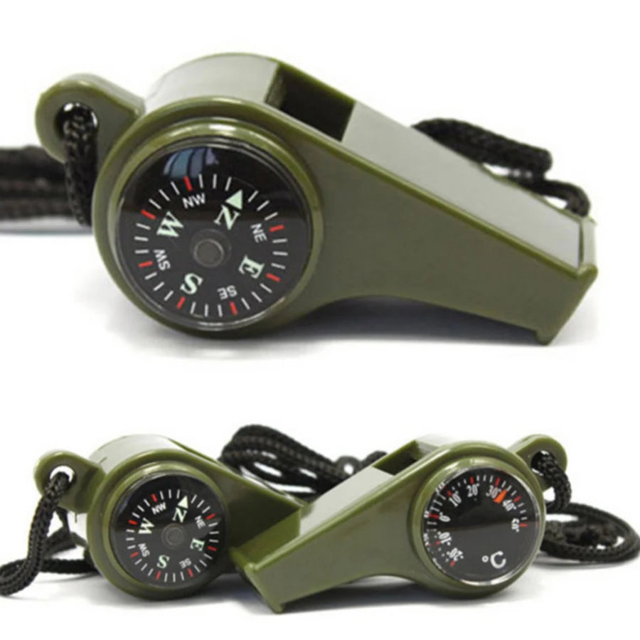 3 in 1 Emergency Survival Whistle Compass Thermometer Keychain Safety Camp