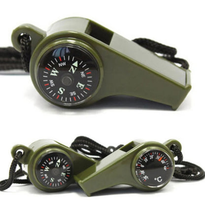 3 in 1 Emergency Survival Whistle Compass Thermometer Keychain Safety Camp