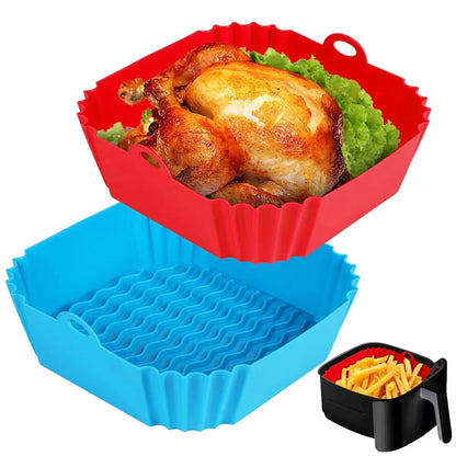 Silicone Air Fryer Liner Square Pot Tray Reusable Oven Baking Basket Pan Mat