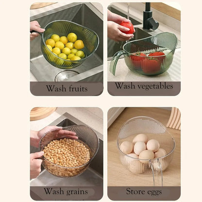 2 PCS 2-In-1 Multifunctional Rice Strainer,Large Rice Washer Beans Washer Strainers And Colanders - Washing Bowl for Fruit Washi