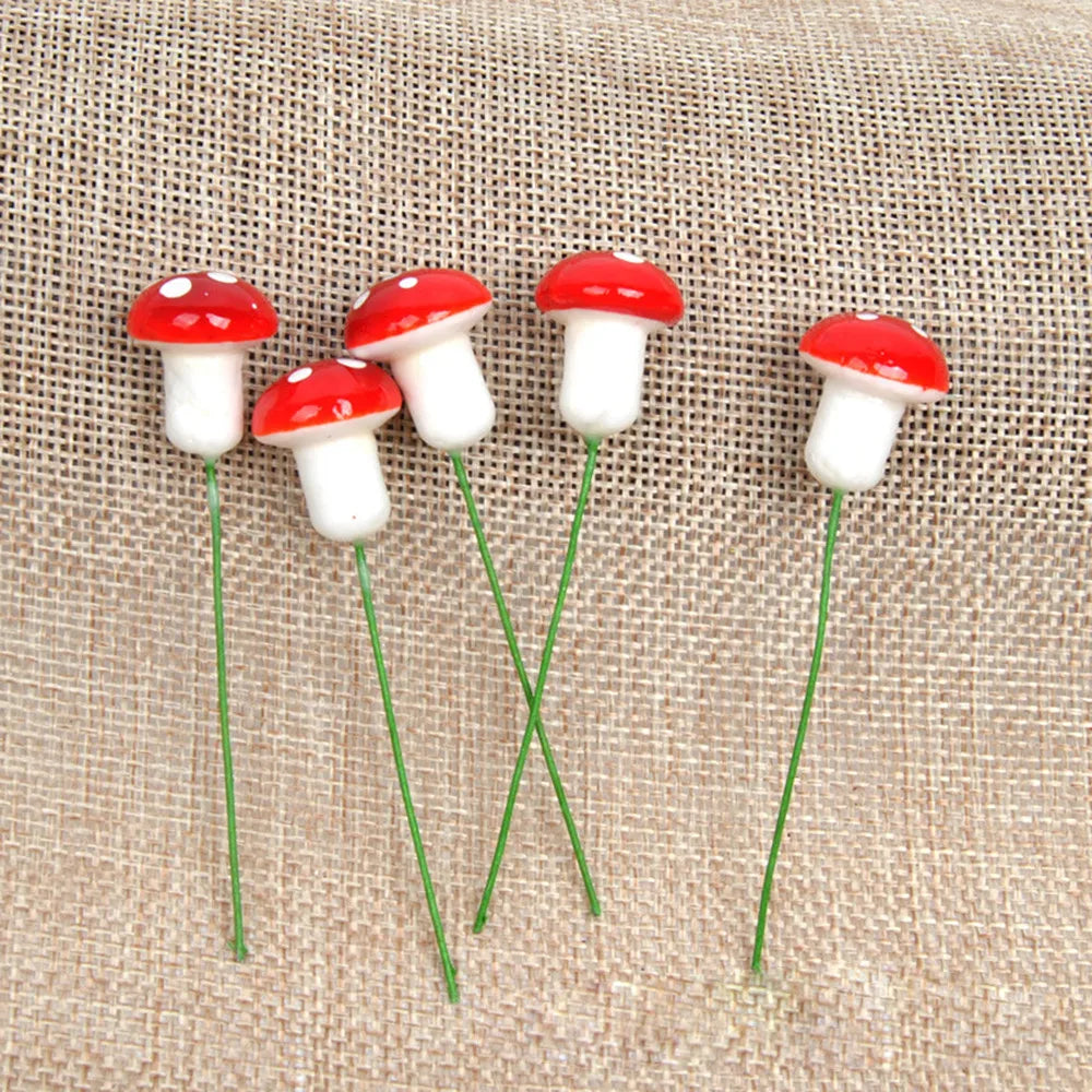 50pcs Cute Red Mushroom Model Garden Embellishment Small Decoration Suitable