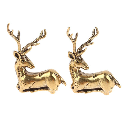1Pc Retro Brass Christmas Elk Miniature Figurine Festival Decoration Accessories Mini Deer Statue Desktop Ornament Decors