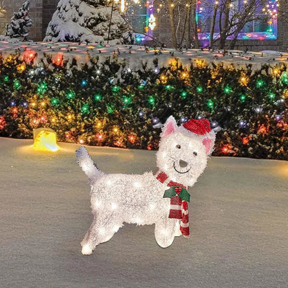 Mimic Dog Shape Sign Waterproof Light Up Puppy Figurine Wearing Xmas Hat Acrylic for Home Garden Front Pathway Walkway