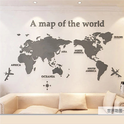 World Map Wall  3D Acrylic Wall Stickers Three-dimensional Mirror Stickers Bedroom Office Background Wall Decoration Stickers