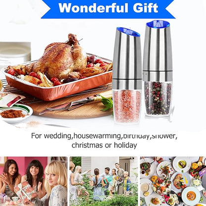 1pc/2pcs, Gravity Electric Salt And Pepper Grinder - Salt & Pepper Mill Sets With LED Light, One Hand Automatic Operation, Adjus