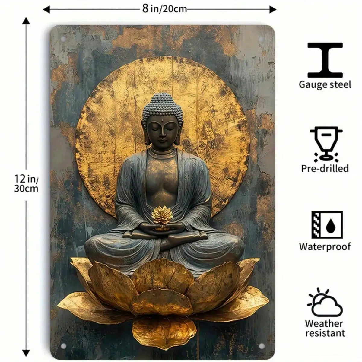 1PC Tin Sign Buddha Meditation - Zen Space/Home Decor, Golden Wall Art, 8x12 Inches / 20x30 Cm