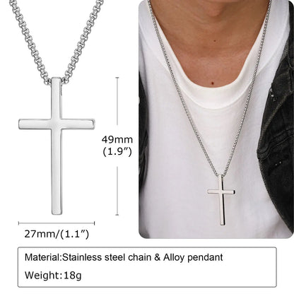 Stainless Steel Cross Necklace Pendant Collar with Stainless Steel Box Chain
