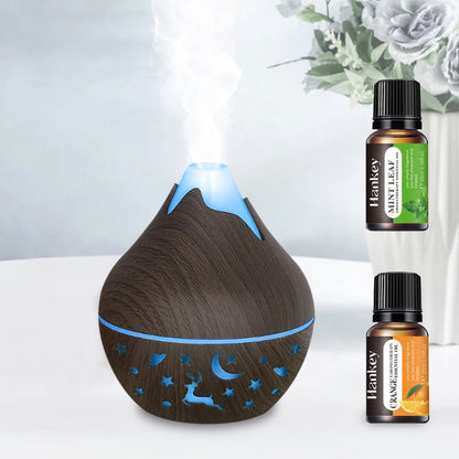 200ML USB Air Humidifier Electric Aroma Diffuser Mist Wood Grain Oil Diffuser have 7 LED Light Humidifier and two bottles of ess