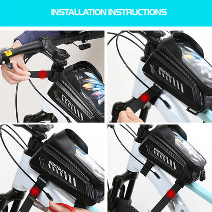 1.5L Bicycle Phone Front Frame Bag 7.4 Inch Touchscreen Bike Frame Front Tube Bag Hard Casing Bike Bag Bike Accessories