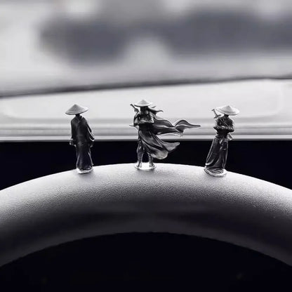 6Pcs/set Mini Chinese Swordsman Figure Exquisite Ancient Car Statue Ornament Cartoon Swordsman Miniatures Interior Decor
