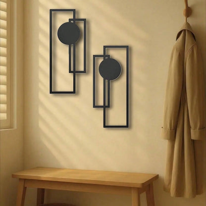 Sleek Metal Wall Sculpture - Geometric Rectangles & Solid Circle Designs, Modern Home Decor for Bedroom Living Room Bathroom