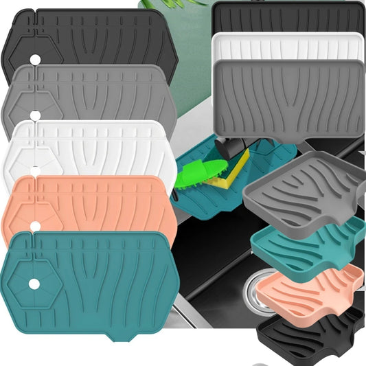 Silicone Drain Pad Countertop Protector Water Splash Catcher Mats Double-sided Faucet Splash Guard Tray Bathroom Kitchen Gadgets