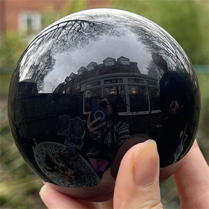 Natural Black Obsidian Sphere Healing Crystal Magic Ball Reiki Stones feng shui Sphere Collectibles Home Decor Without Base
