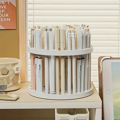 360° Rotating Brush Holder - White Plastic Organizer, Space-Saving Design for Art Brushes, Pens, Makeup Tools
