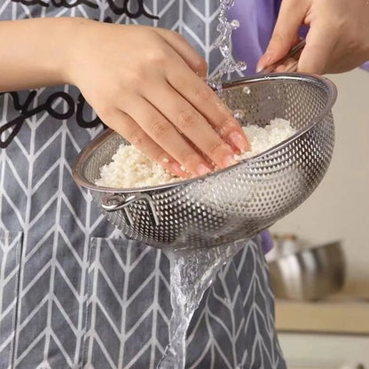 Stainless Steel Colander Fine Mesh Colander with Long Handle, Kitchen Metal Food Strainers with Resting Feet for Strain, Rinse,