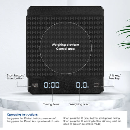 Kitchen Coffee Scale With Timer Rechargeable Digital Scale 0.1g High Precision 3 Modes Drip Espresso Scale Barista Gift