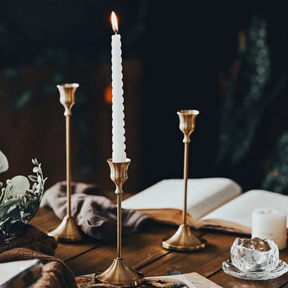 3pc Candlestick Holders Kit Brass Gold Candlestick Set Candle Holders Decorative Candlestick Stand for Wedding Party Dinning