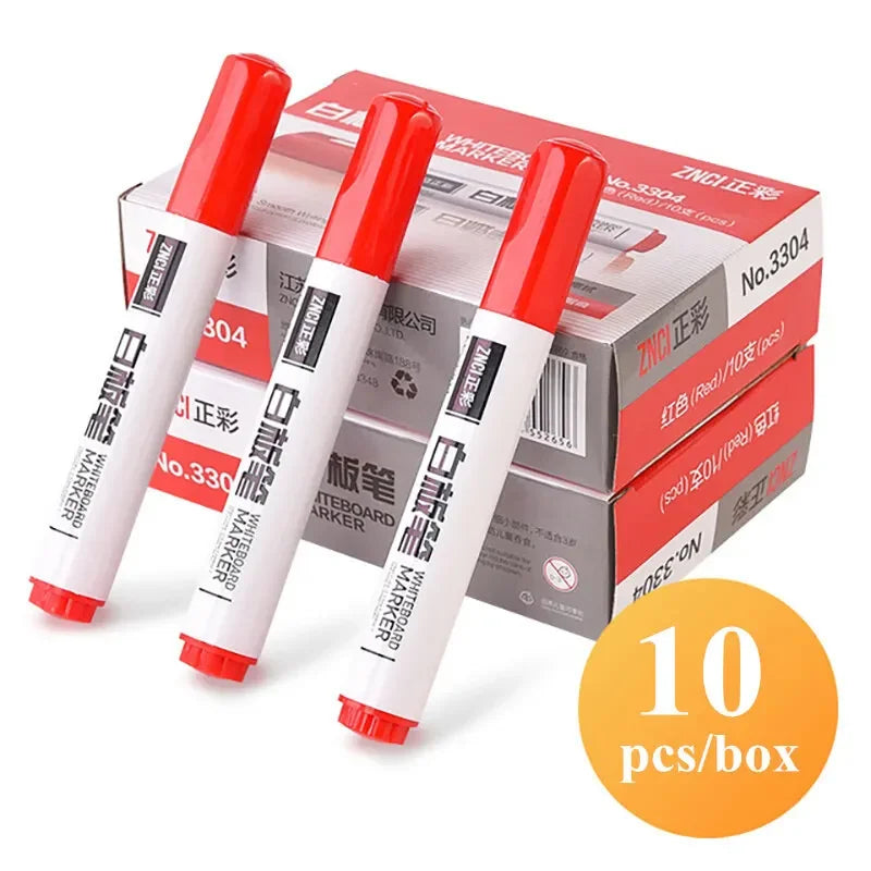 10 Pens/Box Whiteboard Marker Pen Easy to Wipe Quick Drying Water-based Marker Writing Board Erasable