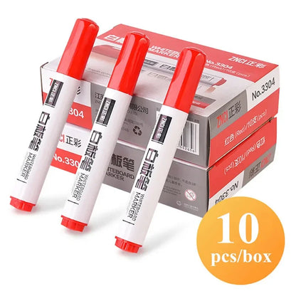 10 Pens/Box Whiteboard Marker Pen Easy to Wipe Quick Drying Water-based Marker Writing Board Erasable