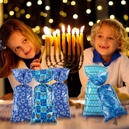 100 pieces hanukkah cellophane treat bags chanukah gift bags blue jewish holiday theme candy present supplies plastic clear goo