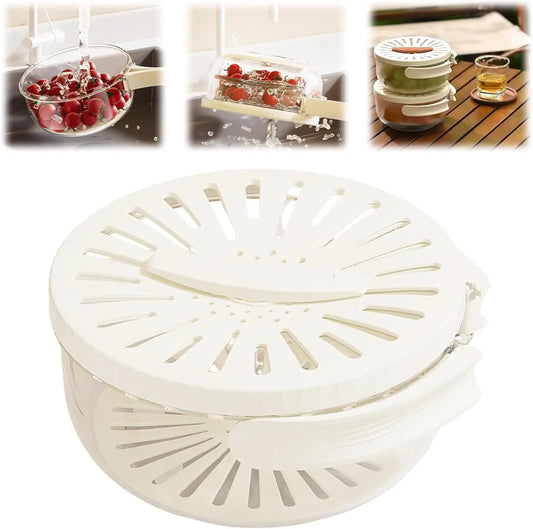 Kitchen Fruit Drainage Basket, Multifunctional Drainage Bowl, Fruit and Vegetable Washing Bowl with Lid, Kitchen Dual-Layer Drai