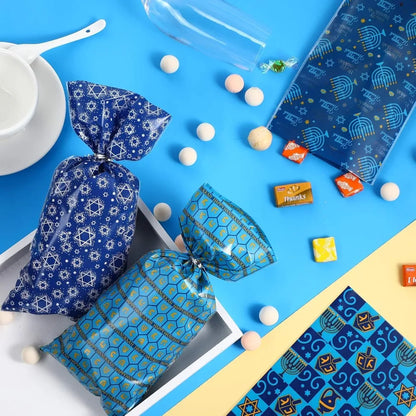 100 pieces hanukkah cellophane treat bags chanukah gift bags blue jewish holiday theme candy present supplies plastic clear goo