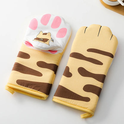 1Pc Cute Cat Paws Oven Mitts Cartoon Anti-Scald Microwave Heat Resistant Insulation Non-Slip Kitchen Cooking Gloves Baking Tool