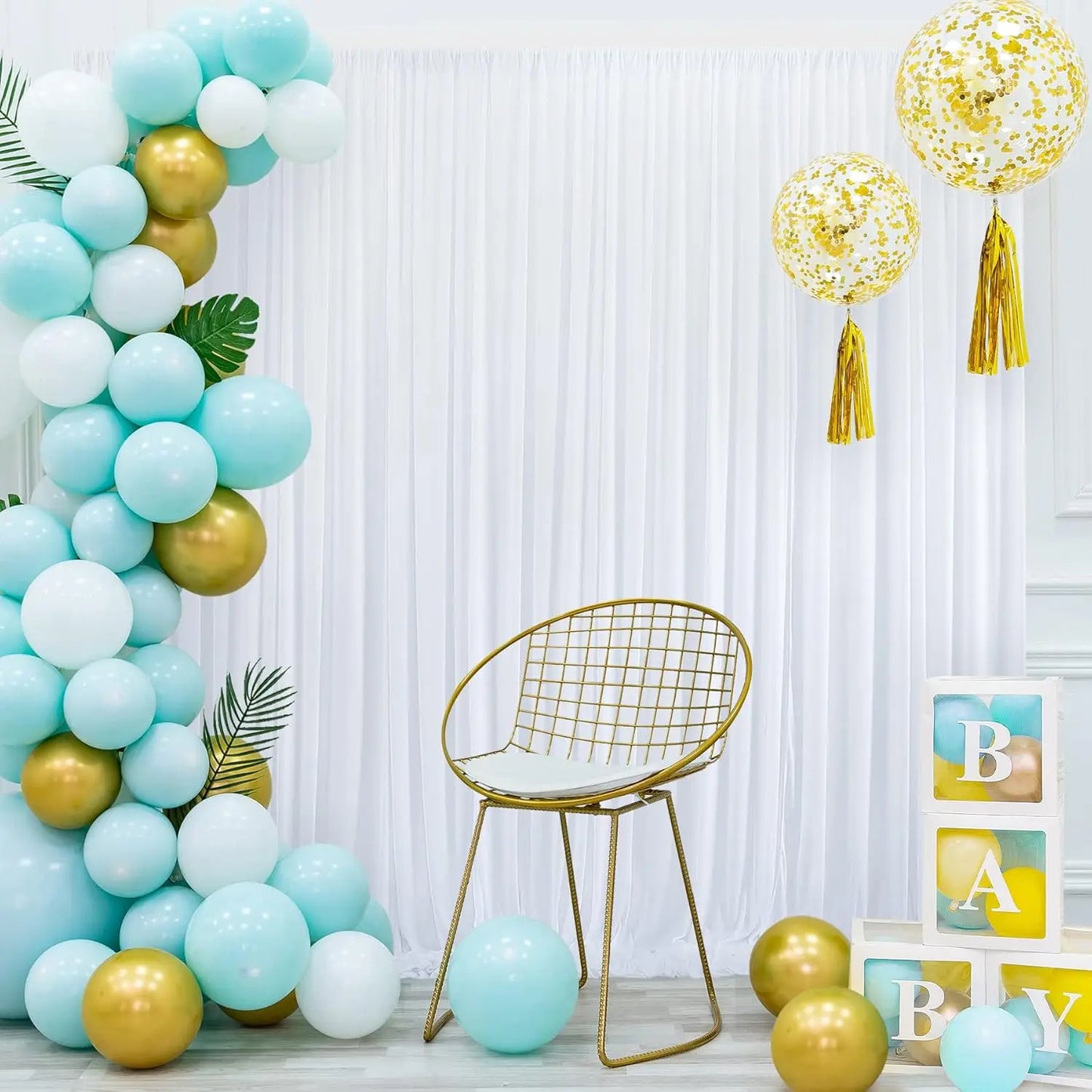 50ft×10ft Wrinkle Free White Backdrop Curtain for Wedding Party, 10 Panels 5×10ft Thick Silky Polyester Photo Backdrop Drapes Cu