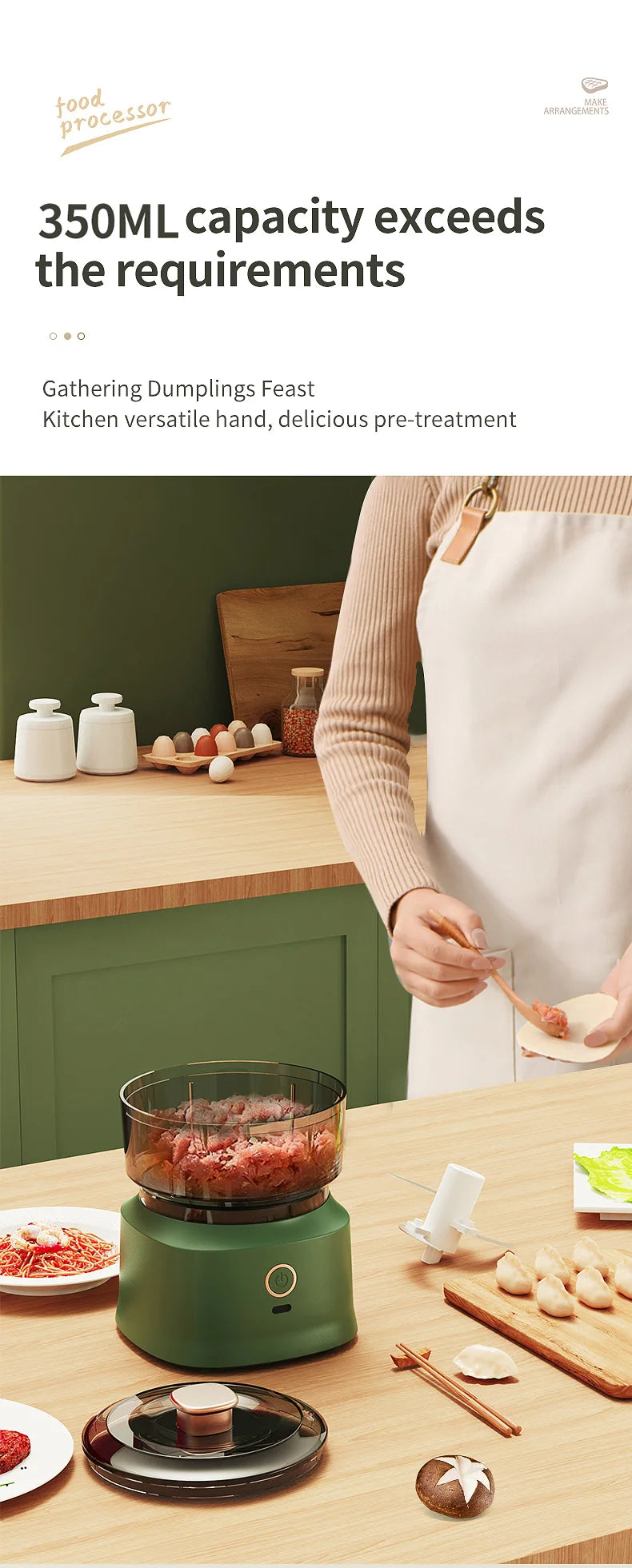 Kitchen Food Shredder Vegetable Meat Grinder 350ml Mini Wireless Electric Garlic Press Dual Purpose Garlic Puree Usb Charging