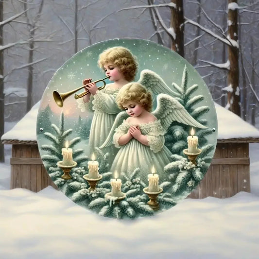 "'Angelic Noel Mandala' – Hand-Forged Foil Engraved Metal Sign | Adorned with Halo, Christmas Tree & Star Motifs"