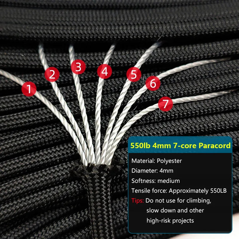 550 Paracord 4mm 7-Strand Survival Rope Camping Hiking Lanyard 31M or 5M