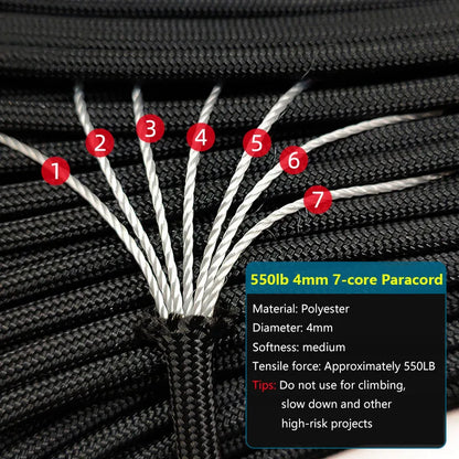 550 Paracord 4mm 7-Strand Survival Rope Camping Hiking Lanyard 31M or 5M