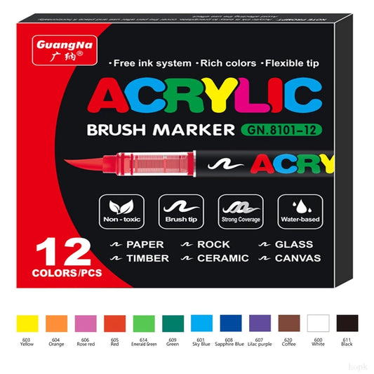 12/24/36/72 Colors Acrylic Markers Brush Pens for Fabric Rock Painting Pen Stone Ceramic Glass Wood DIY Card Making Art Supplies