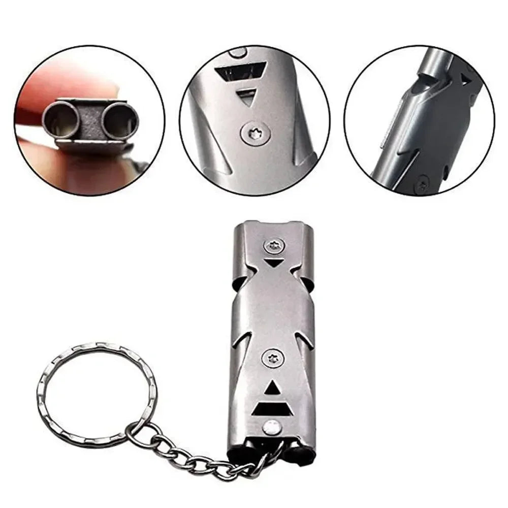 Double-Pipe Whistle Keychain Emergency Survival Camping Outdoor Tool