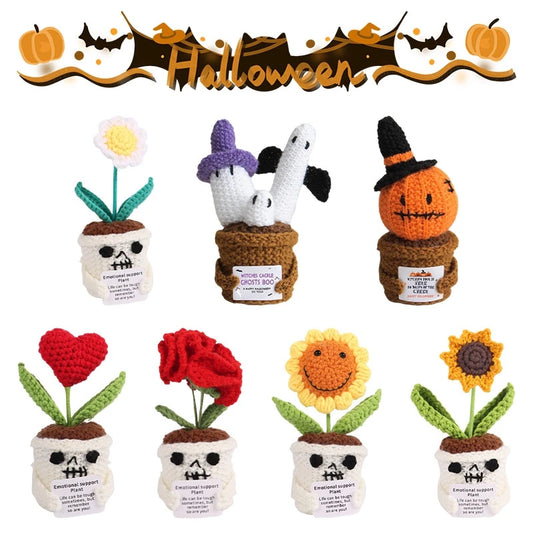 Halloween Pumpkins Crochet Punpkin Ghost Sunflower Desktop Ornament Decoration Halloweren Gift Potted Plant Summerween