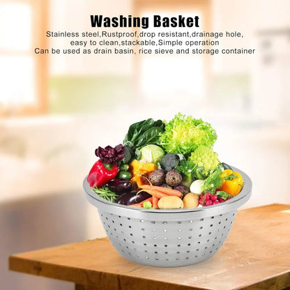 Vegetable Washing Basket, Rustproof Fruit Washing Basket, Stainless Steel Veggie Washing Bowl, Multifunction Kitchen Colander fo