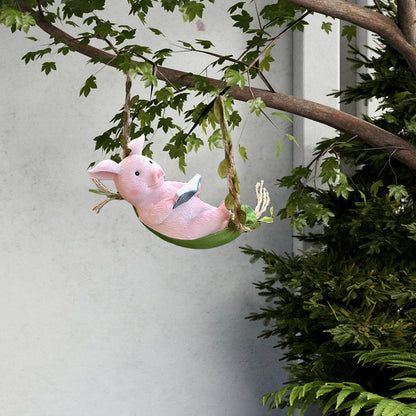 Decorative Piggy Shape Statue Waterproof Pig Swing Sculpture Ornament Lovely Pig Landscape for Outdoor Balcony Patio Tree Decor
