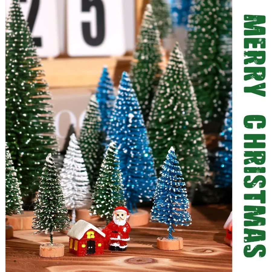 30Pcs Mini Christmas Trees Artificial Christmas Tree Bottle Brush Trees with Wooden Base for Christmas Decor Christmas Party Ho
