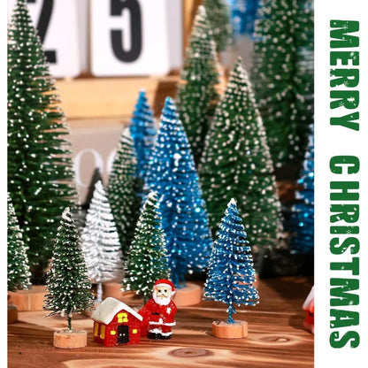 30Pcs Mini Christmas Trees Artificial Christmas Tree Bottle Brush Trees with Wooden Base for Christmas Decor Christmas Party Ho