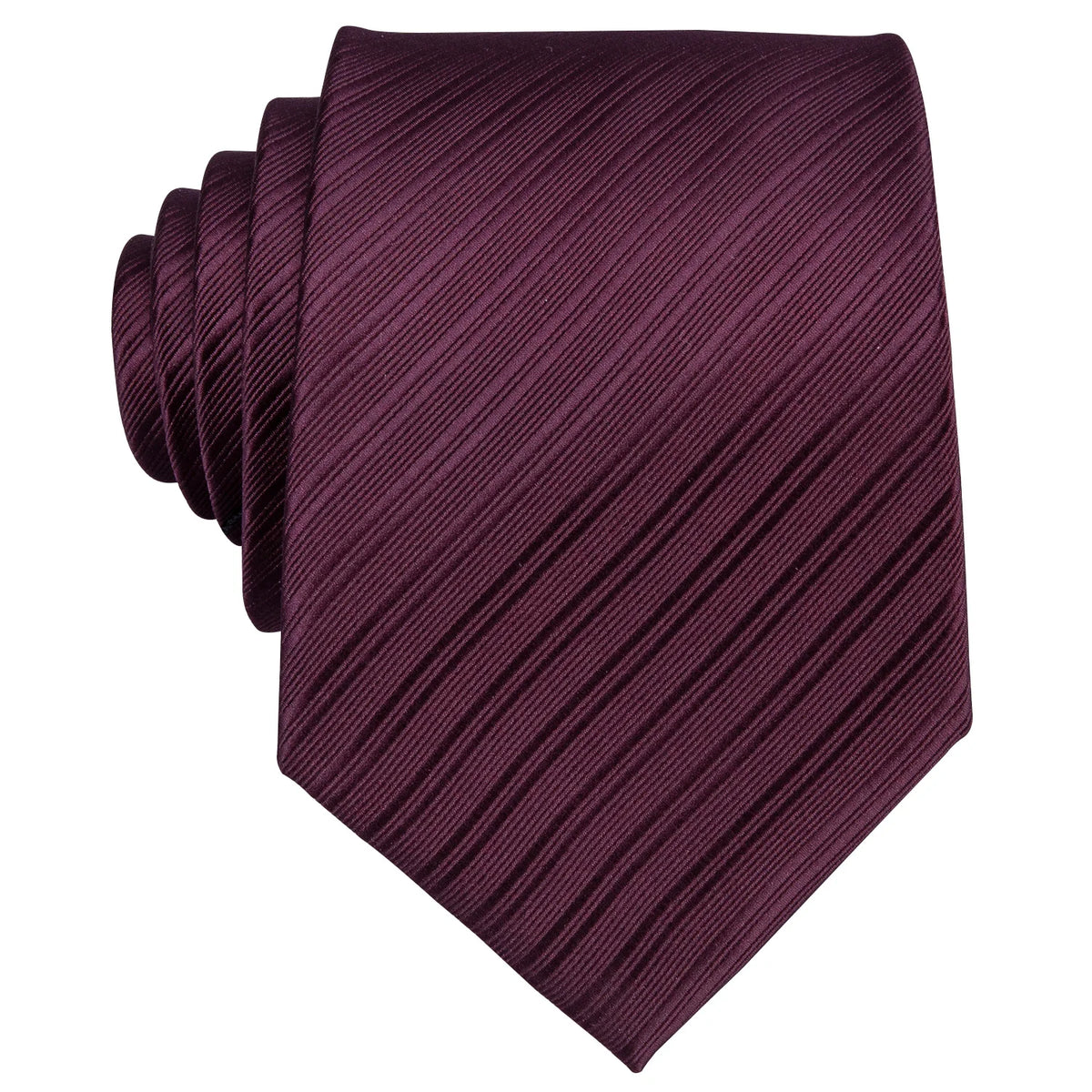 Designer Necktie Pocket Square Cufflinks Set Burgundy Striped